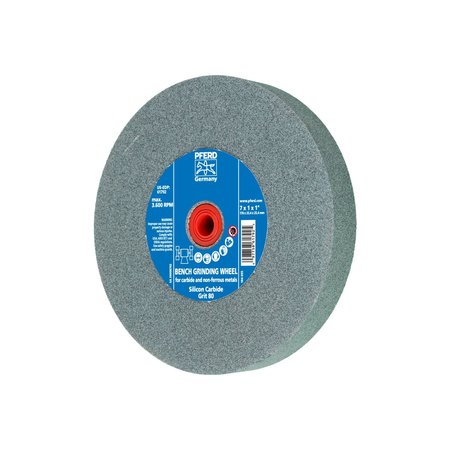 PFERD 7" x 1" Vitrified Bench Wheel - 1" A.H., Silicon Carbide, 80 Grit 61792